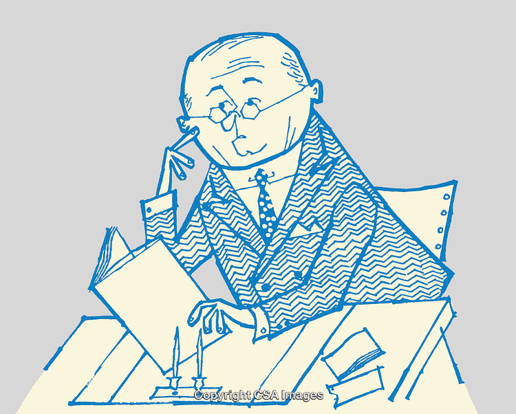 Hand Drawn Illustration of a Person in a Suit Reading a Document