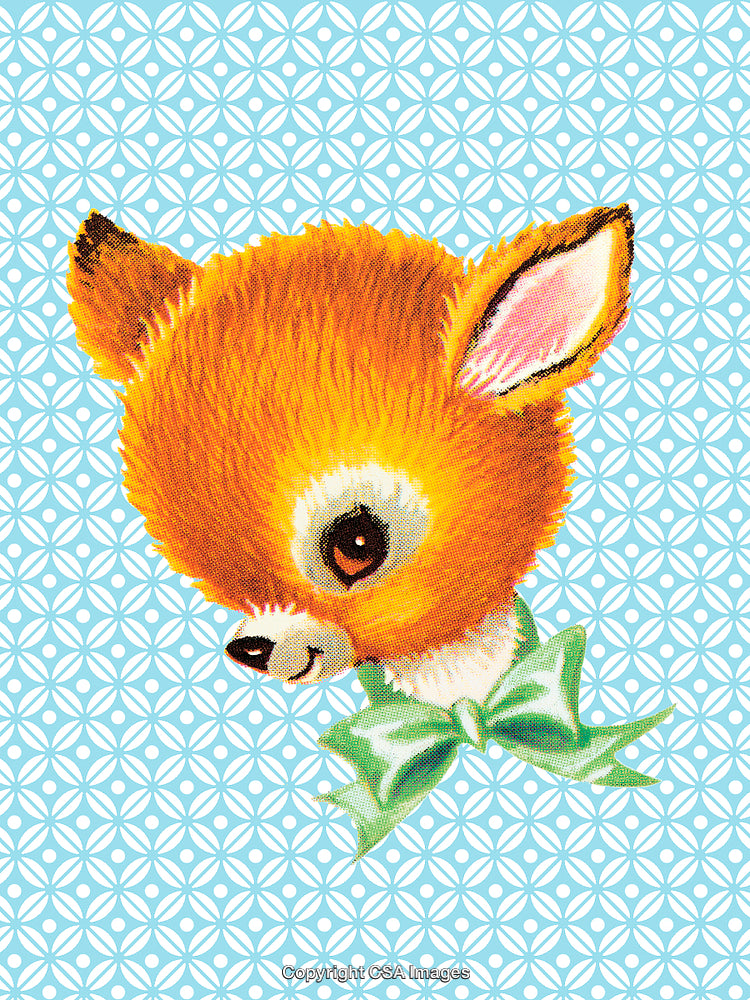 Adorable Cartoon Fawn Illustration on a Geometric Pattern Background
