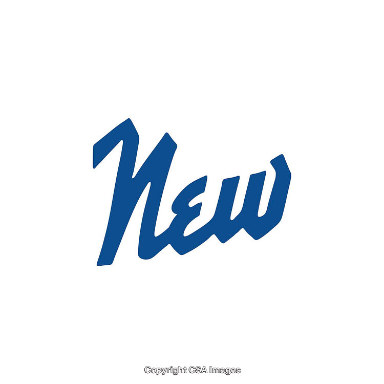 Blue Script Lettering 'New' on a Clean White Background