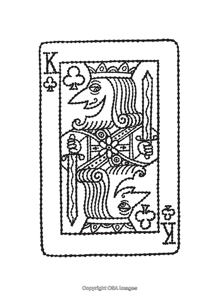 Black and White Line Art of a Playing Card King Design