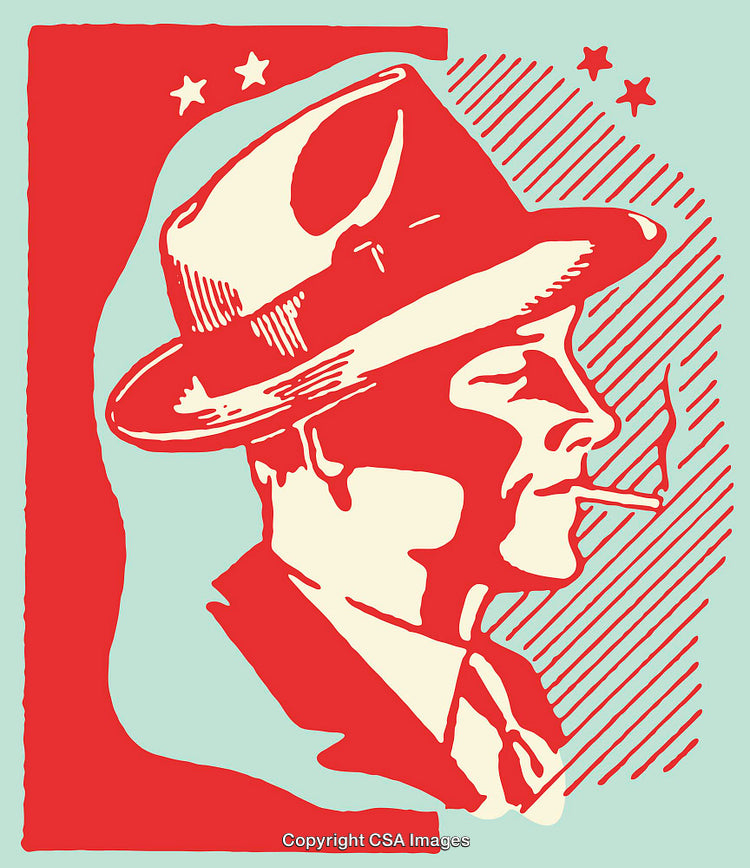 Retro Styled Line Art Illustration of a Man Smoking a Cigarette