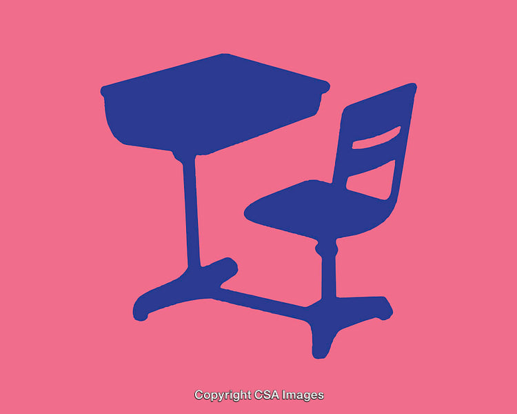 Illustration of a Classroom Chair and Desk on a Pink Background