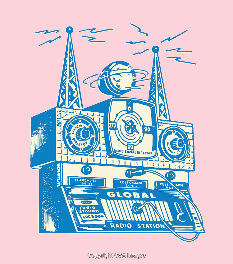 Colorful Line Art of a Retro Inspired Radio Illustration on Pink Background