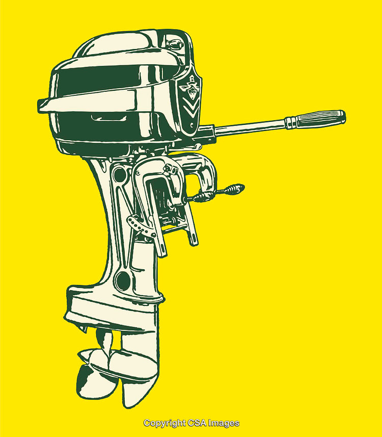 Retro Style Line Art of a Detailed Boat Outboard Motor