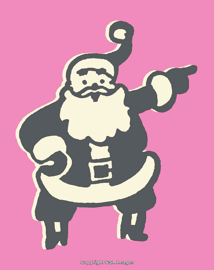 Illustration of Santa Claus Pointing on Pink Background
