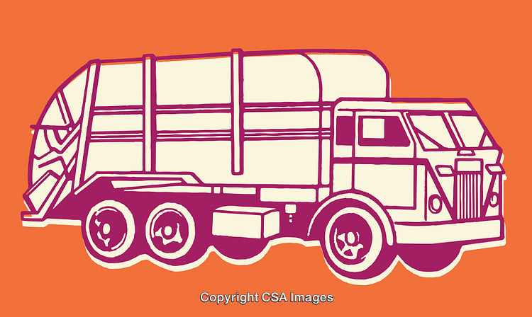 Colorful Vector Illustration of a Garbage Truck on an Orange Background