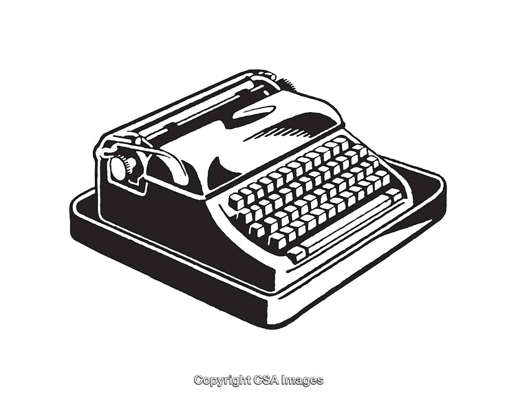 Retro Black and White Illustration of a Vintage Typewriter