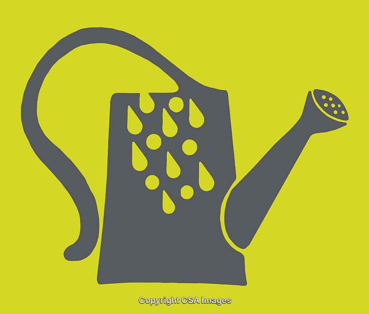 Minimalist Yellow Watering Can Illustration with Artistic Droplet Details