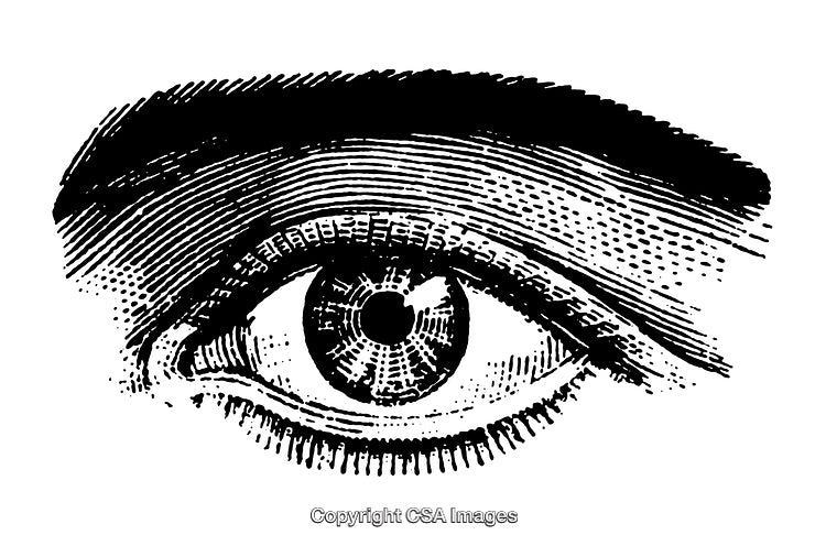 Detailed Black and White Engraving of a Human Eye Design