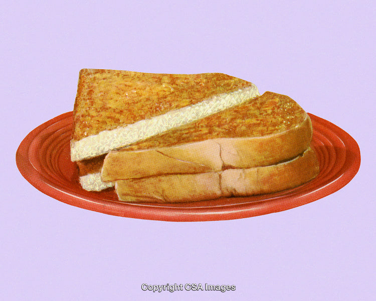 Toasted Sandwich on Red Plate with Soft Purple Background
