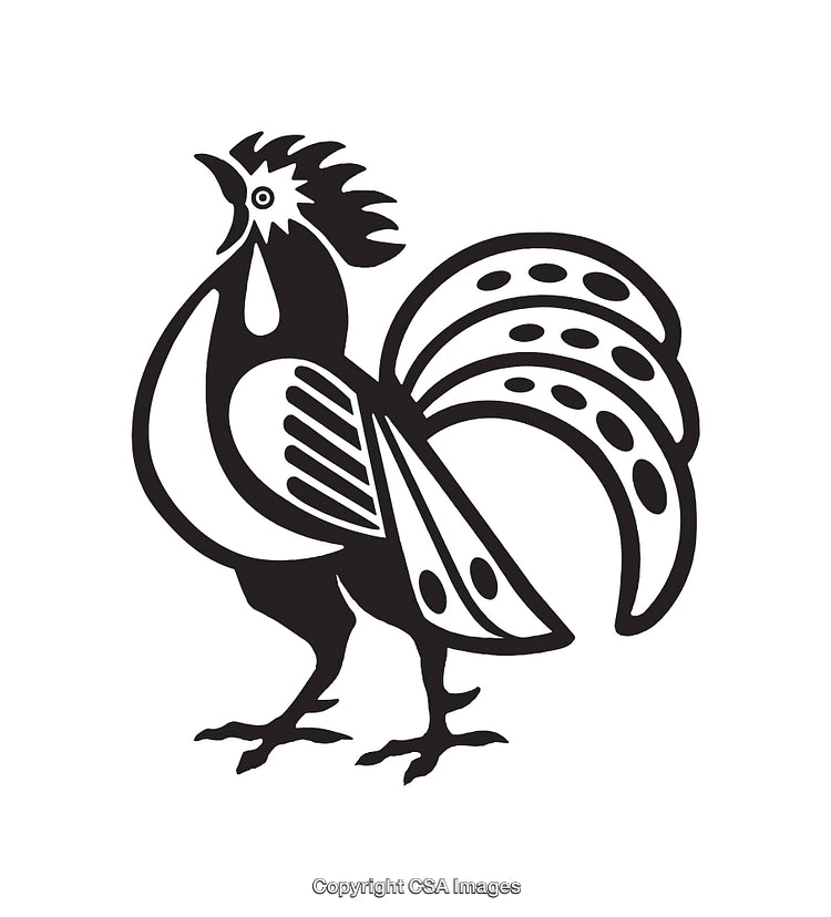 Black and White Line Art Illustration of a Rooster