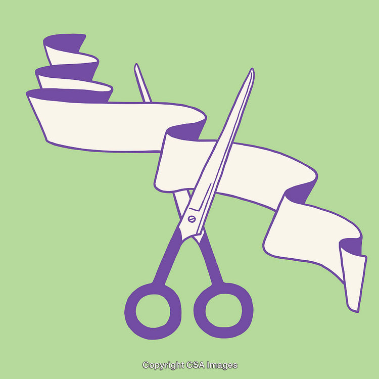 Minimalist Line Art of Scissors Cutting a Decorative Ribbon