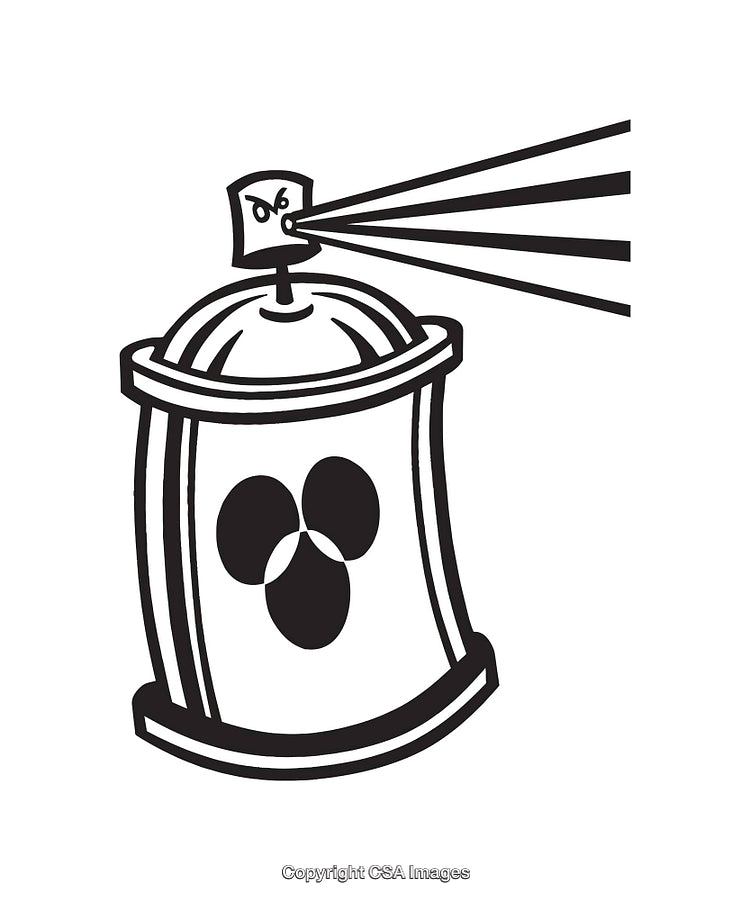 Black and White Line Art Illustration of a Spray Can Spraying