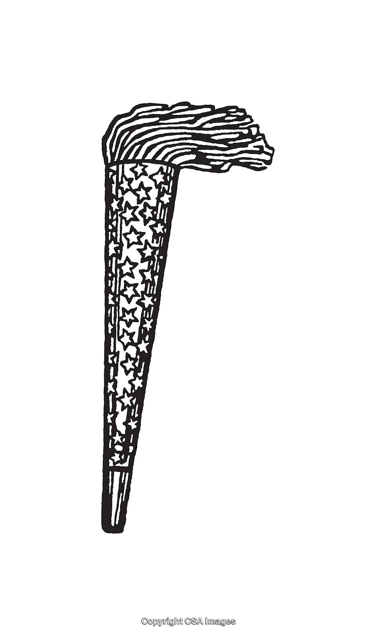 Black and White Line Art Illustration of a Decorative Noise Maker