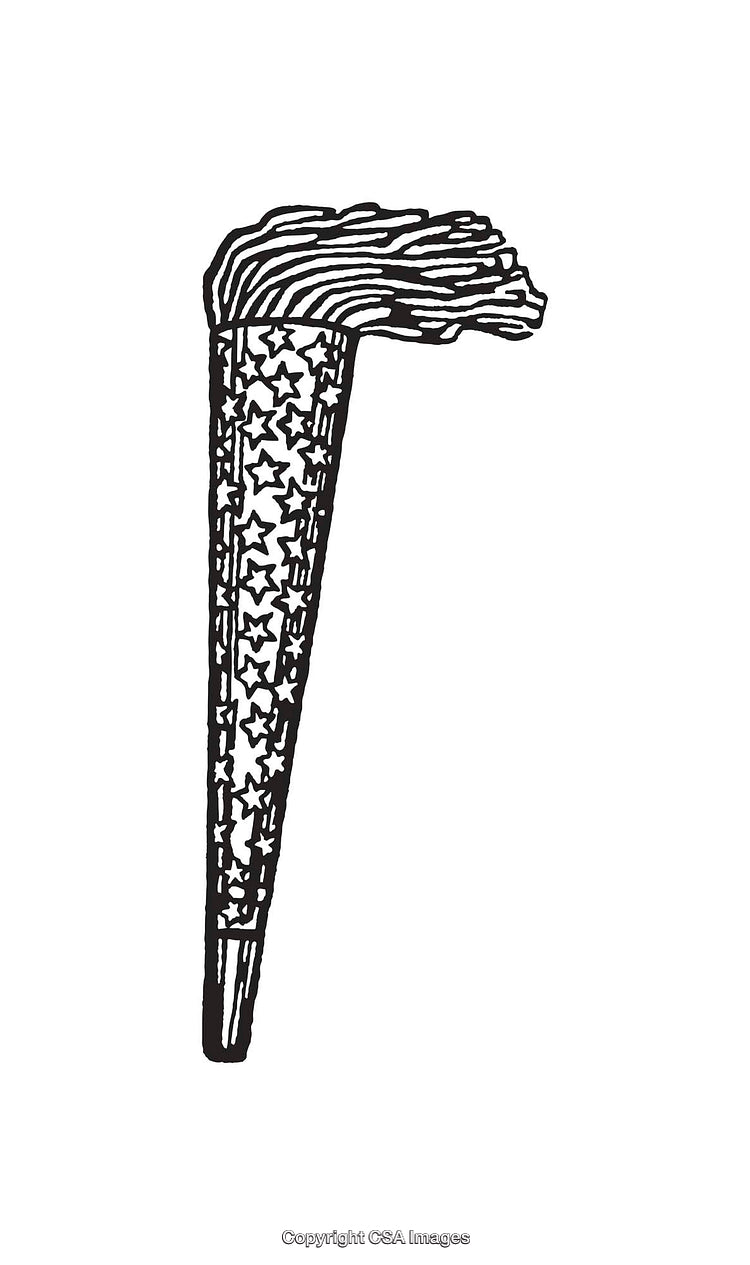 Black and White Line Art Illustration of a Decorative Noise Maker