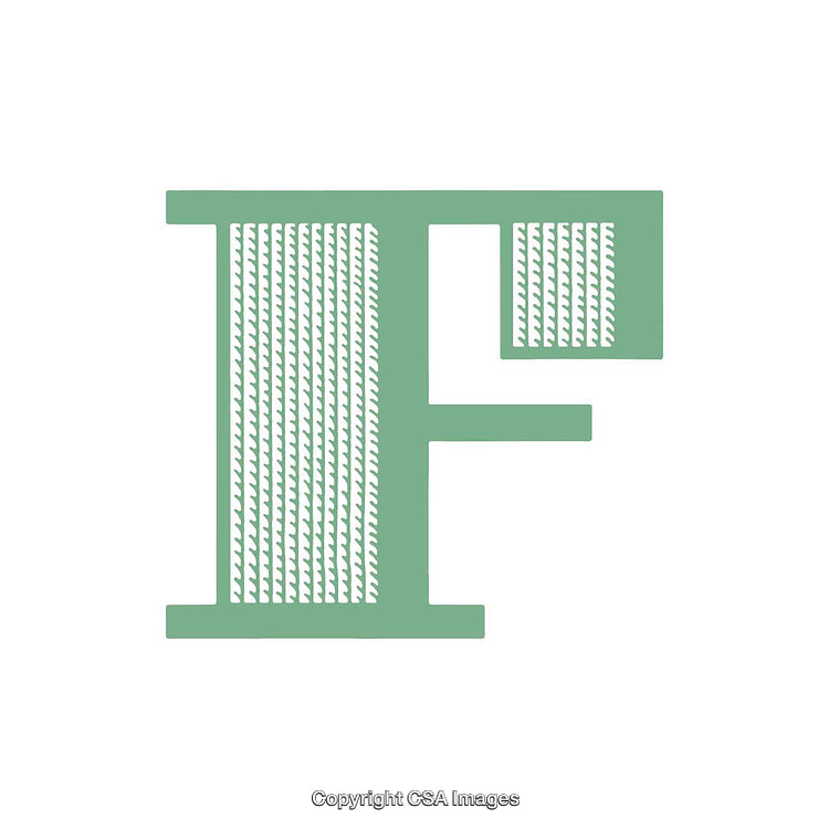 Intricate Green Decorative Letter E Design With Vertical Patterns