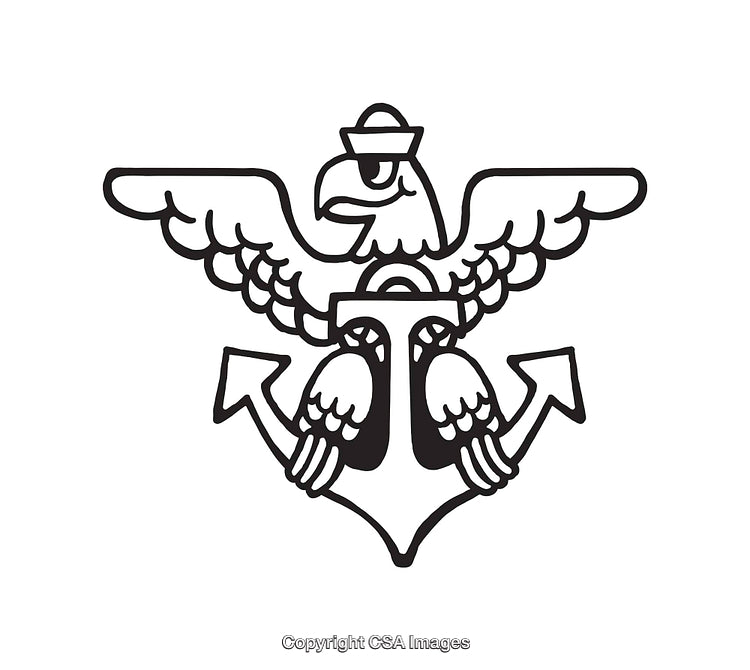 Black and White Line Art of an Eagle with Anchor Emblem