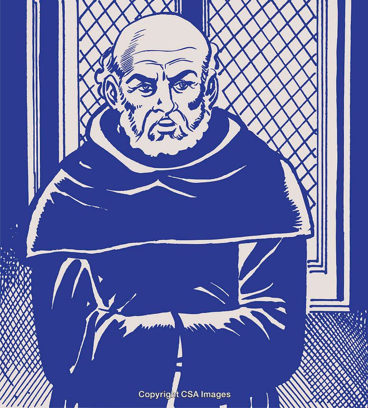 Blue-Toned Illustration of a Monk in a Peaceful, Contemplative Moment