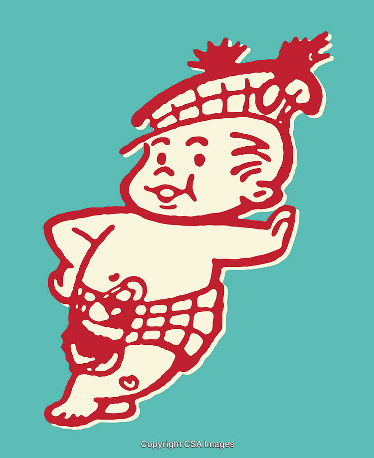 Playful Cartoon Style Character Drawing in Red and Turquoise