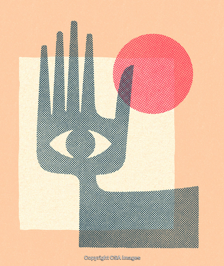 Abstract Illustration of a Hand Shape With Eye and Circular Pattern