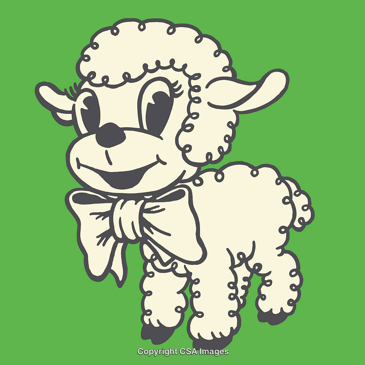Charming Vintage Lamb Illustration in Colorful Cartoon Style