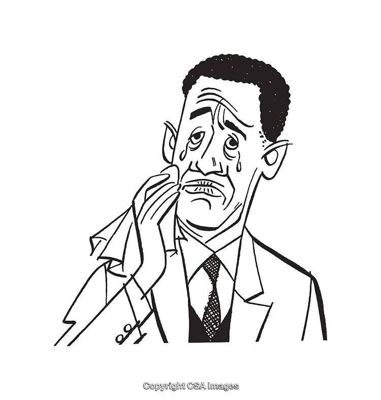 Black and White Line Art of an Emotional Man Crying