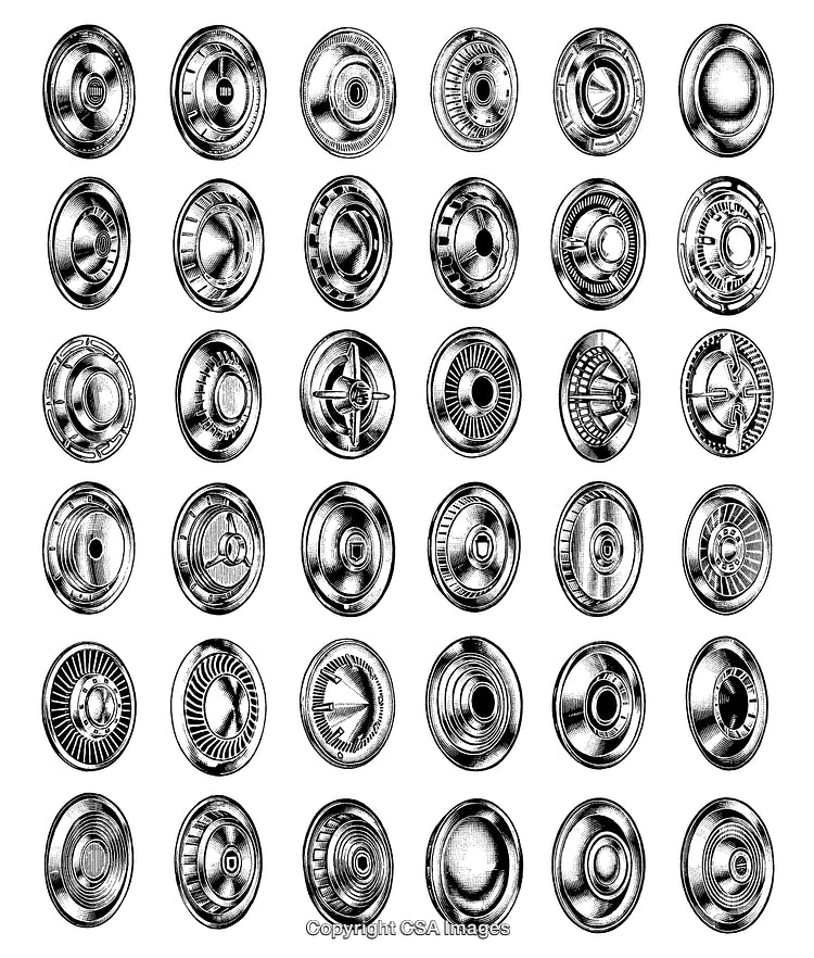 Collection of Detailed Black and White Engraved Wheel Designs