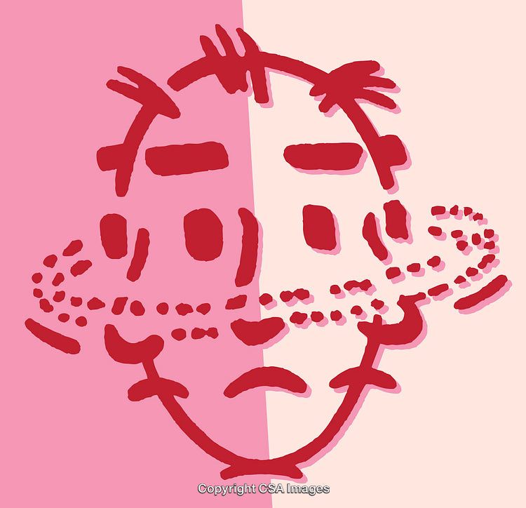 Abstract Color Line Art of a Face with Symbolic Elements