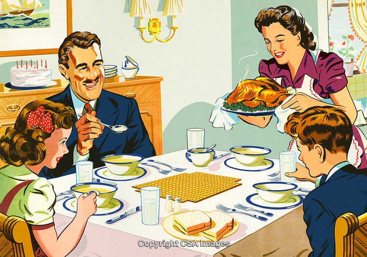 Happy Family Gathering Around Table for Holiday Celebration with Delicious Meal