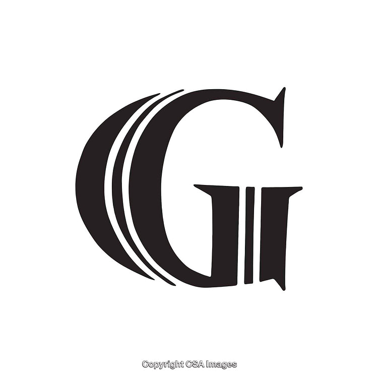 Stylized Letter G in Modern Black Typeface Design on White