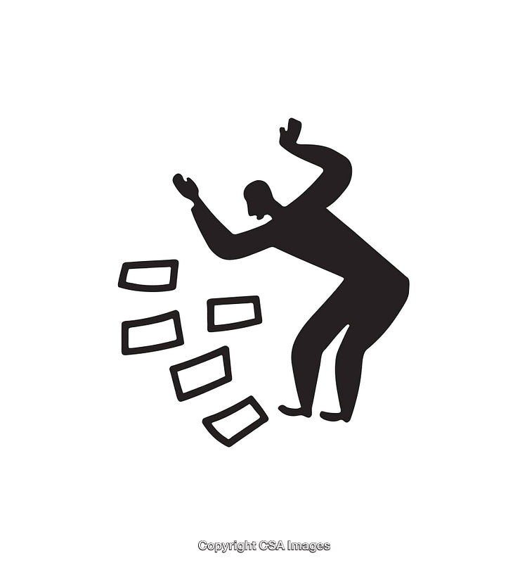 Silhouette Illustration Depicting Dynamic Movement with Scattered Rectangular Shapes