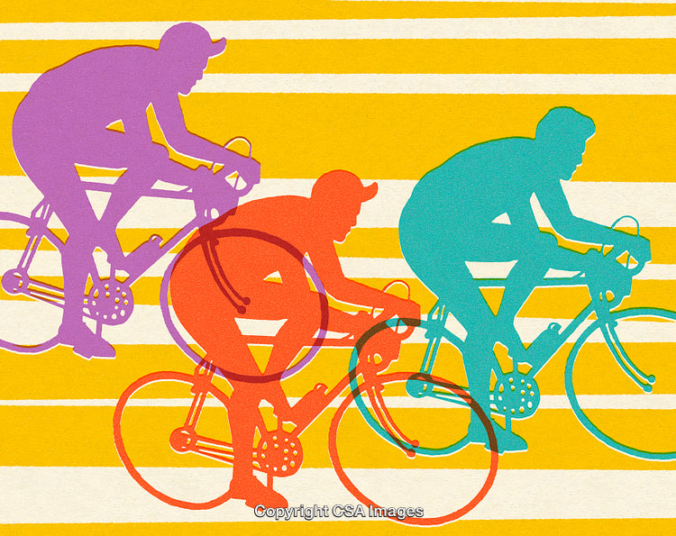 Colorful Bicycle Silhouettes on Striped Background Art Illustration