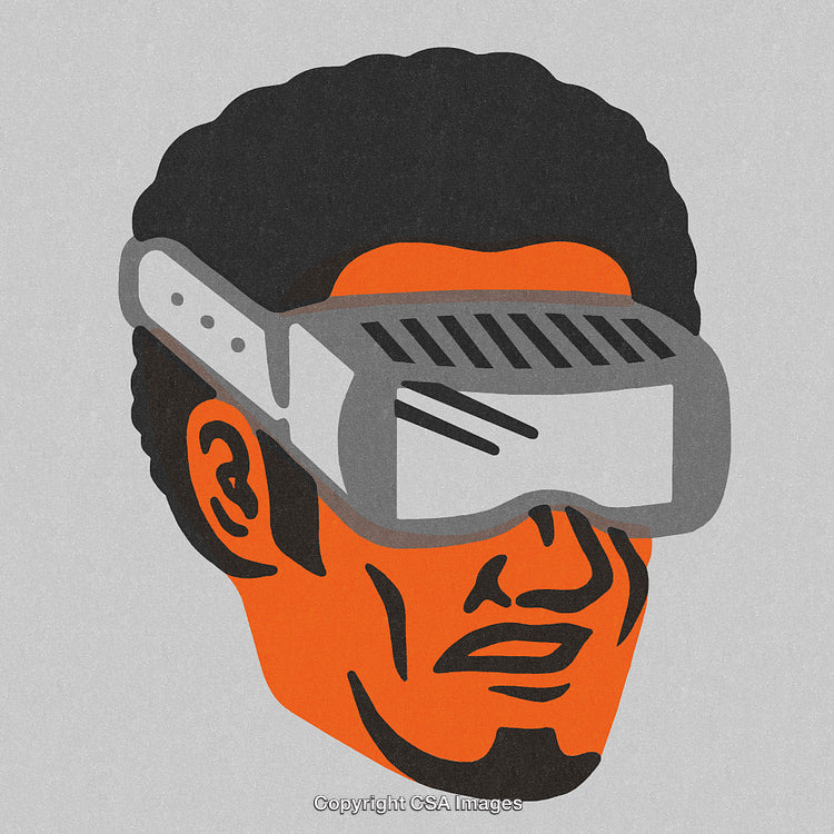 Stylized Illustration of a Person Wearing Futuristic Virtual Reality Goggles