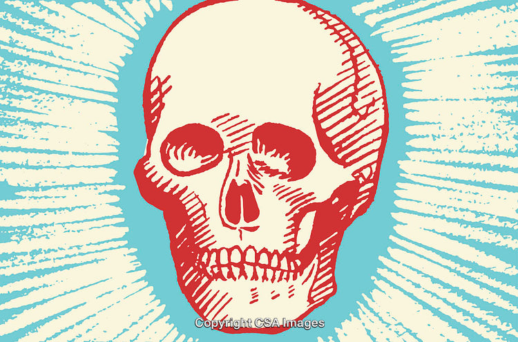 Colorful Skull Illustration in Retro Line Art Style