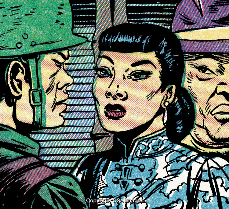 Vintage Comic Style Scene Depicting Characters Engaged in a Suspenseful Interaction