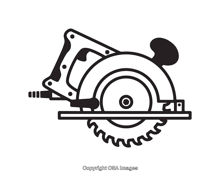 Black and White Line Art Illustration of a Circular Saw Tool