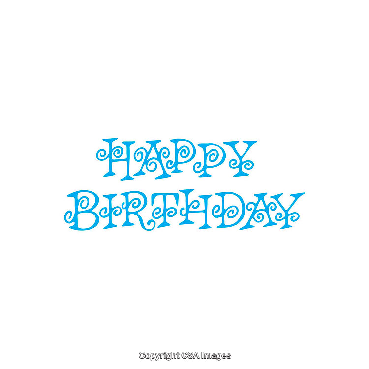 Happy Birthday Text in Blue Decorative Typographic Font on White