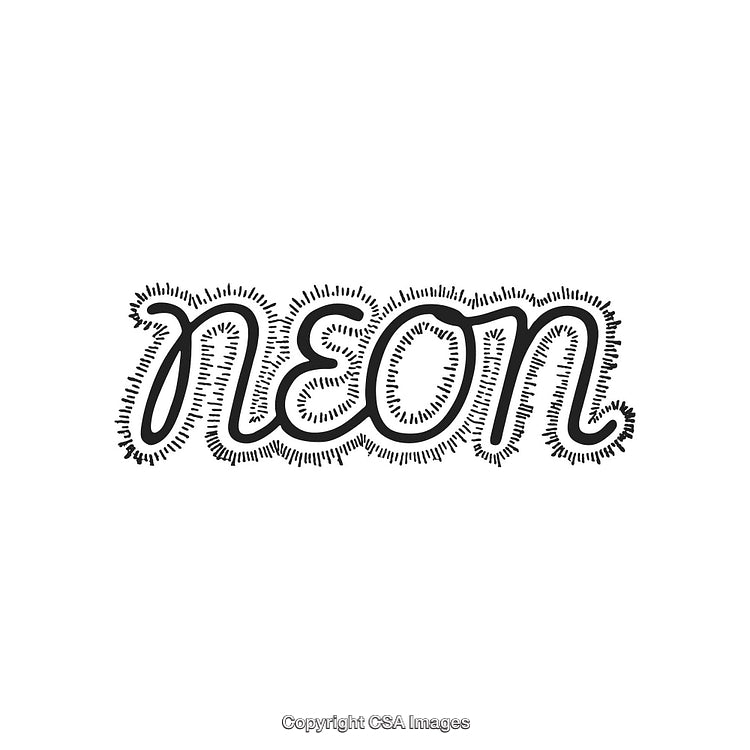 Artistic Hand-Drawn Neon Typography Design on White Background