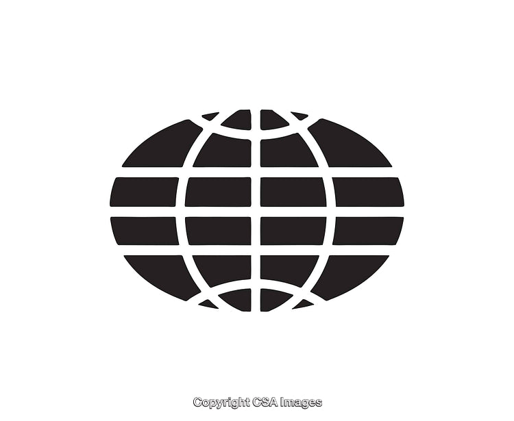 Black and White Globe Icon Representing Global Connectivity and Networks