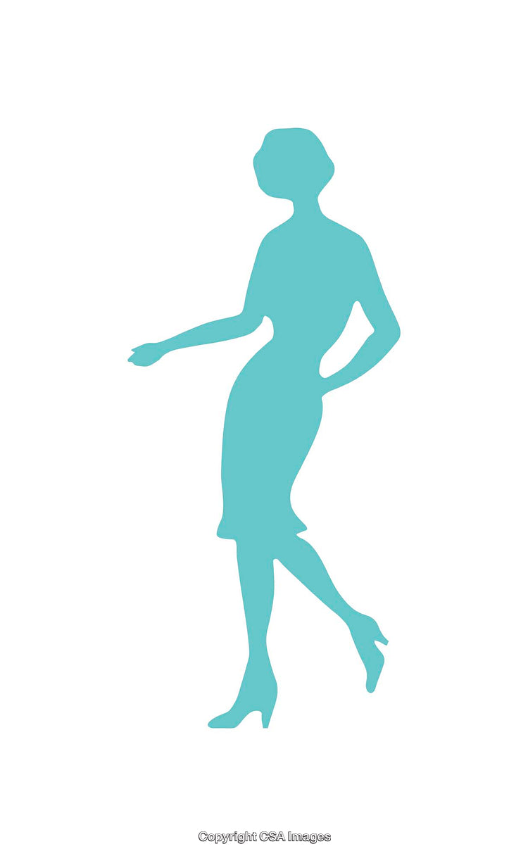 Blue Silhouette of a Walking Woman in Professional Attire
