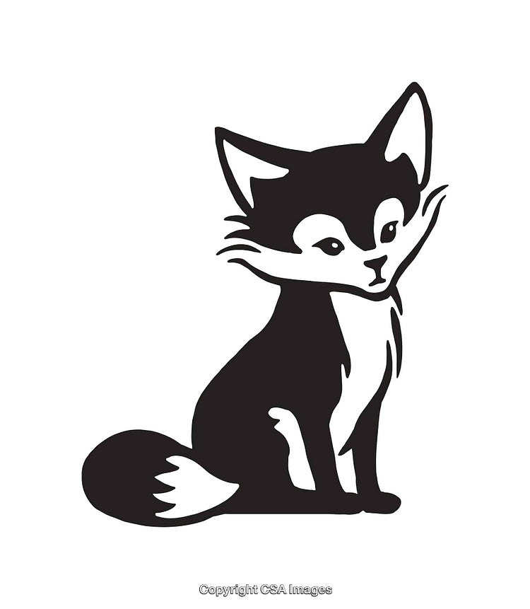 Stylized Black and White Fox Line Art Illustration in Minimalist Design