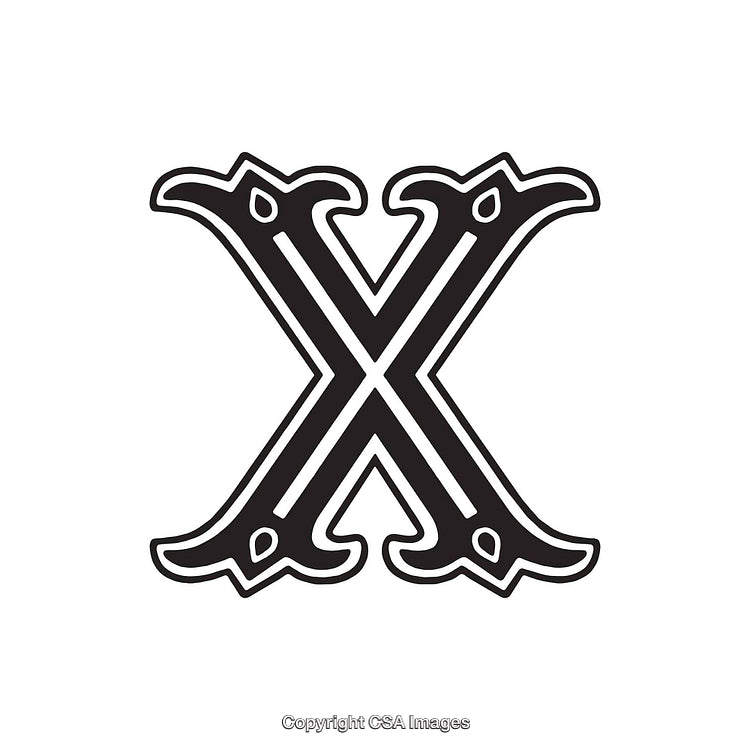 Decorative Black Letter X with Vintage Style Design on White Background