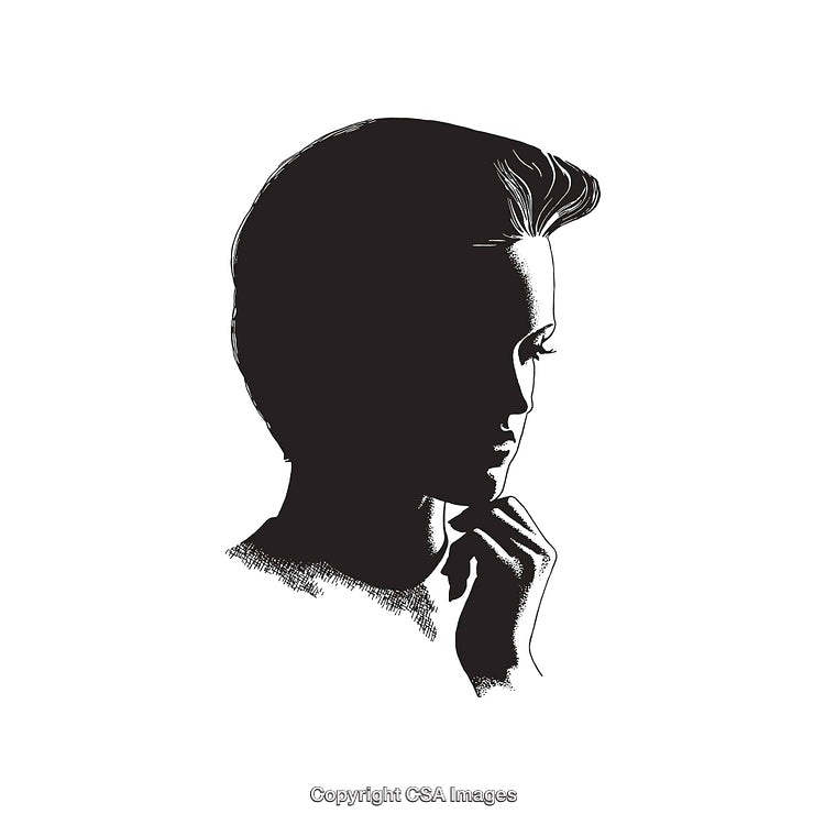 Elegant Black and White Line Art Portrait of a Female Silhouette