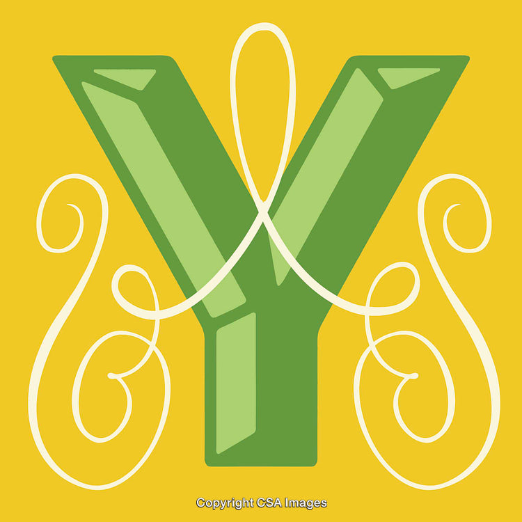 Stylized Green Letter Y With Ornamental Swirls on Yellow Background