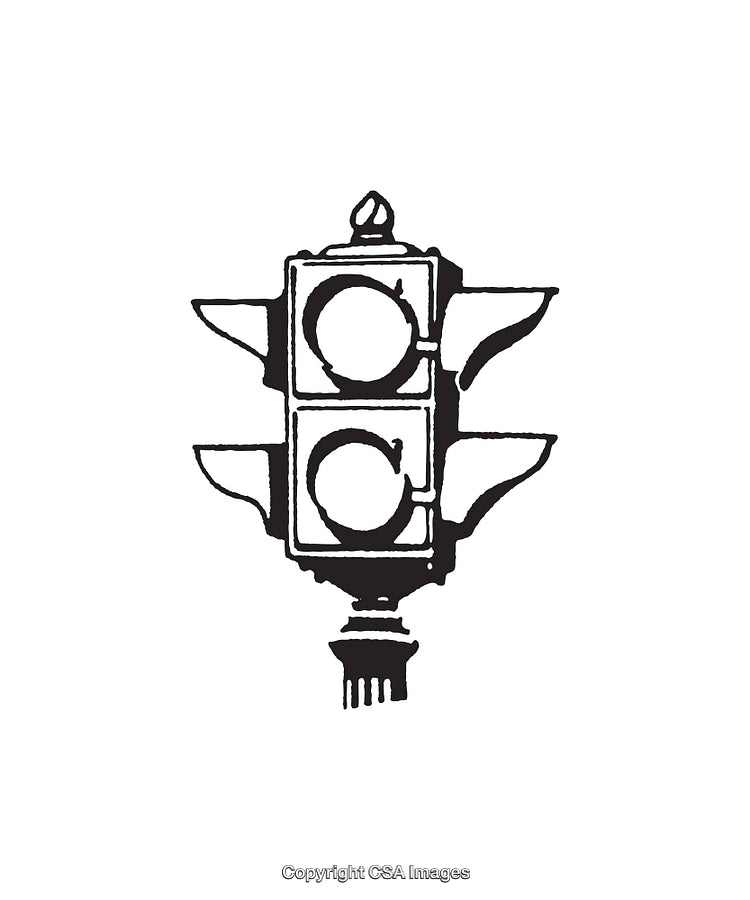 Vintage Black And White Traffic Signal Line Art Illustration
