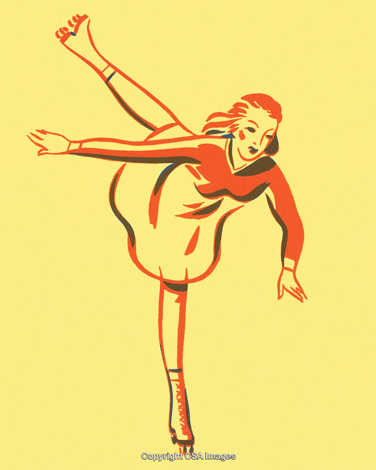 Stylized Illustration of a Graceful Figure Skater Performing on Ice