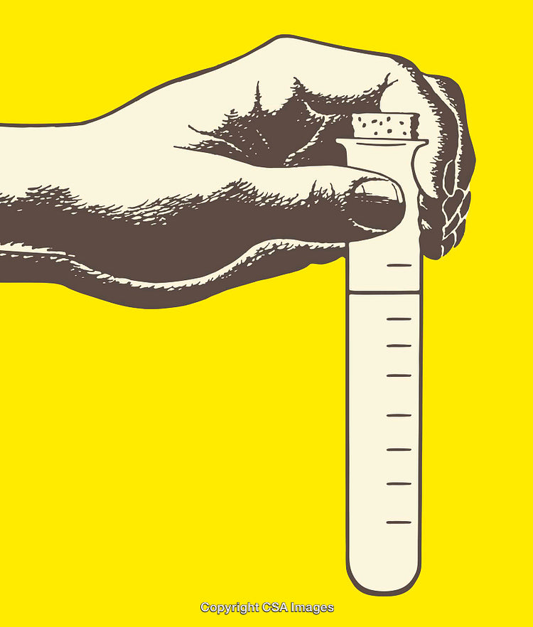 Hand Holding a Test Tube on a Bright Yellow Background