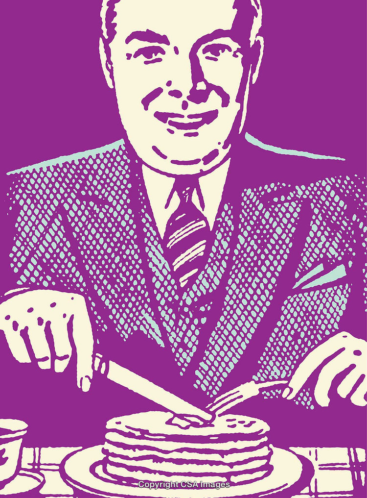 Retro Styled Illustration of Man Enjoying a Pancake Breakfast in Bold Colors