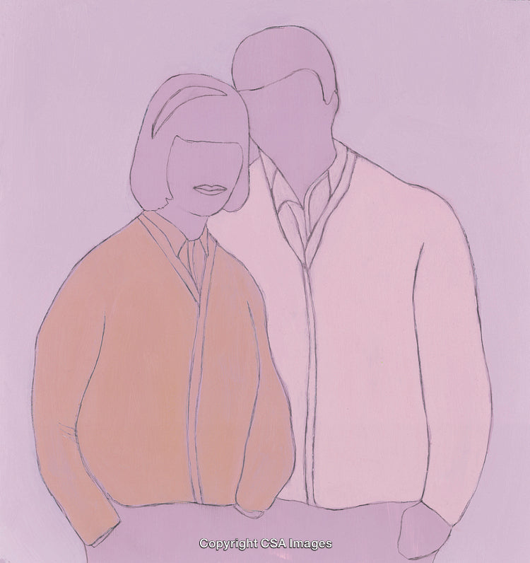 Abstract Illustration of Two Figures in Pastel Colors