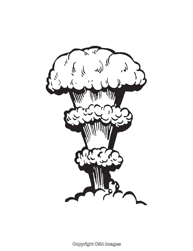 Black and White Illustration of a Mushroom Cloud Explosion Concept